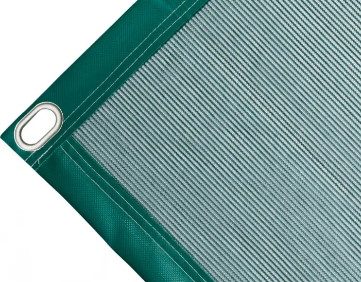 Telo copertura cassone in polietilene, 170 gr/mq. Colore verde. Occhielli ovali 40x20 mm