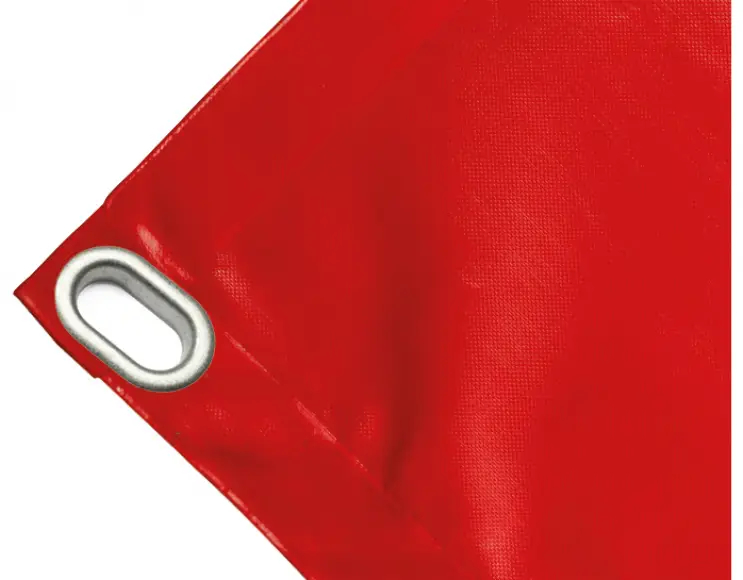 Telo copertura cassone in PVC alta tenacità 650g/mq. Impermeabile. Colore rosso. Occhiello 40x20 mm