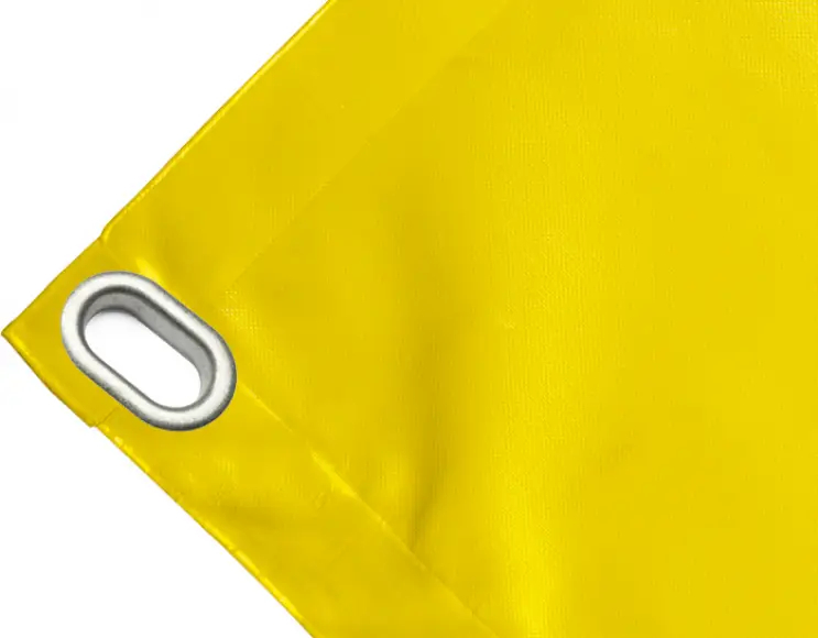 Telo copertura cassone in PVC alta tenacità 650g/mq. Impermeabile. Colore giallo. Occhielli ovali 40x20 mm