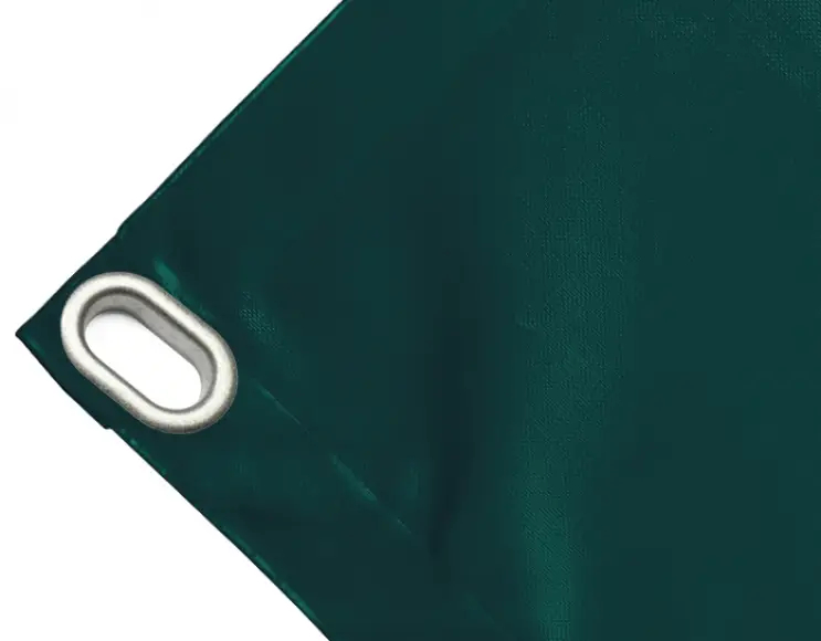 Telo copertura cassone in PVC alta tenacità 650g/mq. Impermeabile. Colore verde. Occhielli ovali 40x20 mm