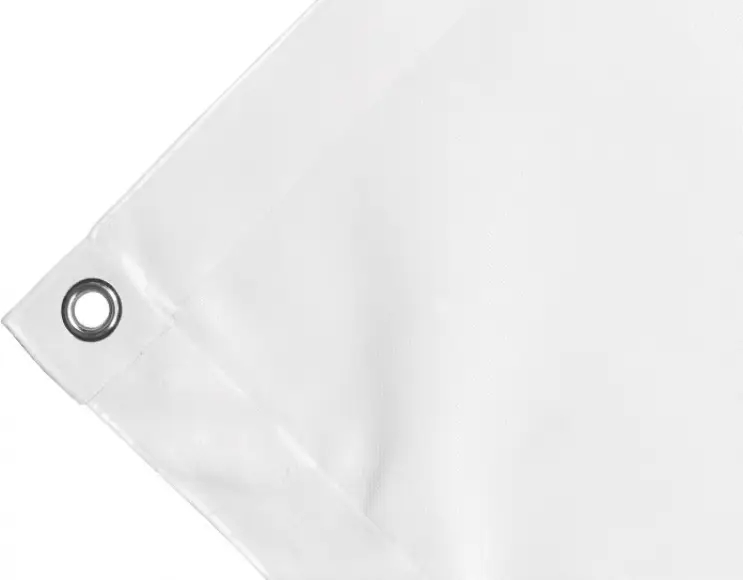 Telo copertura cassone in PVC alta tenacità 650g/mq. Impermeabile. Colore bianco. Occhielli tondi 17 mm standard