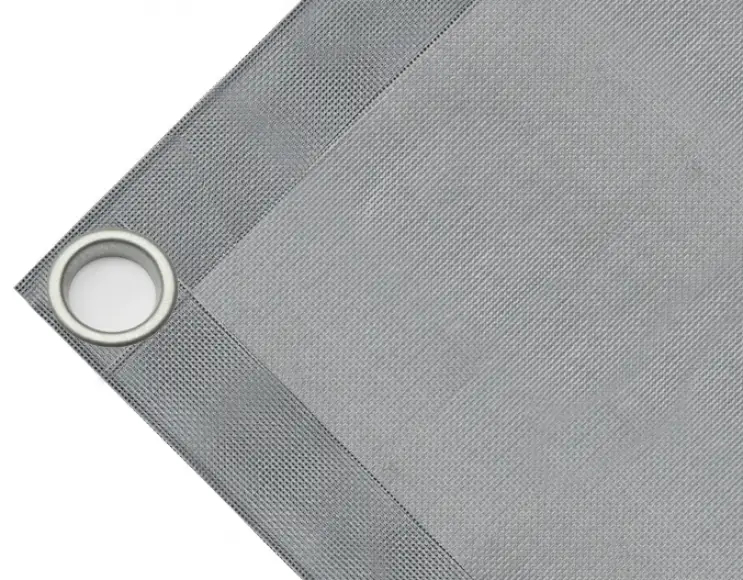 Telo copertura cassone in PVC alta tenacità, peso 280g/mq.  Telo microforato, non impermeabile.  Colore grigio. Occhielli 40 mm