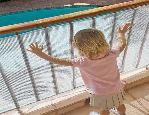 Cancello Di Sicurezza Retrattile Per Bambini E Cani FSYGlory - Bianco, Larghezza Fino A 140 Cm, Con Barre Di Rinforzo - 4