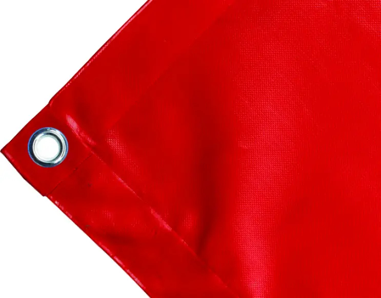 Telo copertura cassone in PVC alta tenacità 650g/mq. Impermeabile. Colore rosso. Occhielli tondi 23mm