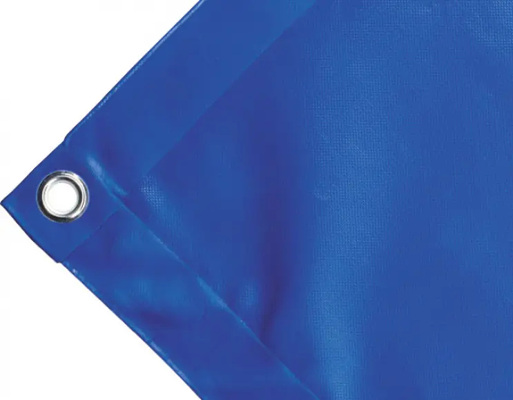 Telo copertura cassone in PVC alta tenacità 650g/mq. Impermeabile. Colore blu. Occhielli tondi 23 mm